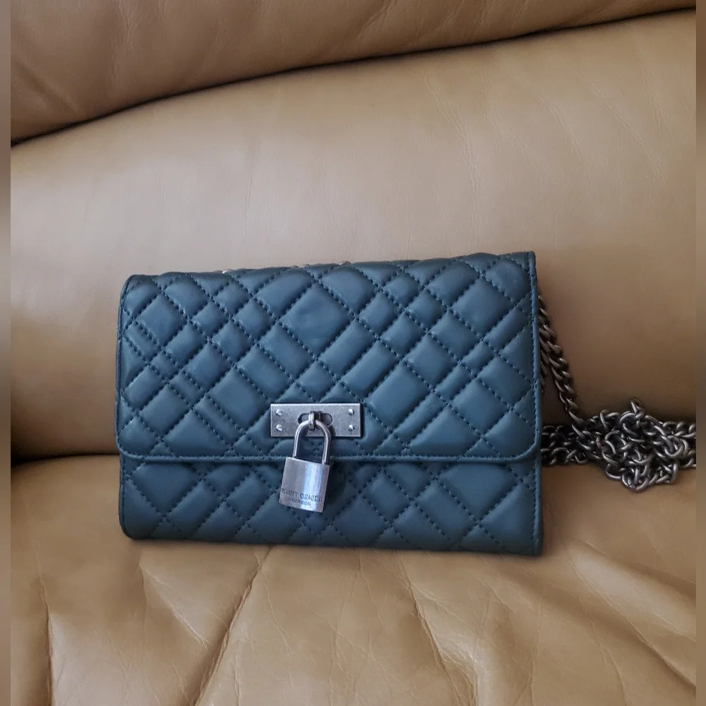 Kurt Geiger Brixton quilted forest green leather chain wallet crossbody lambskin